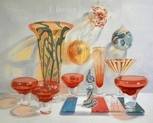 艺术家F. Brown Steele的水彩玻璃制品 ,绝